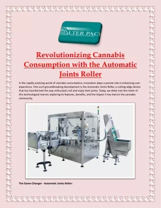 Revolutionizing Cannabis Consumption with the Automatic Joints Roller