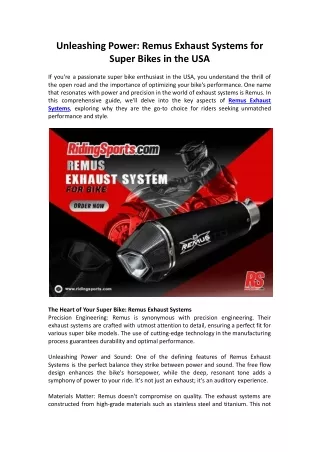 Remus Exhaust Systems for Super Bikes in the USA