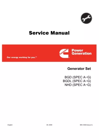 Cummins Onan BGDL Generator Set Service Repair Manual