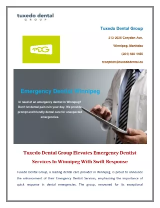 Tuxedo Dental Group Elevates Emergency Dentist Services In Winnipeg With Swift Response