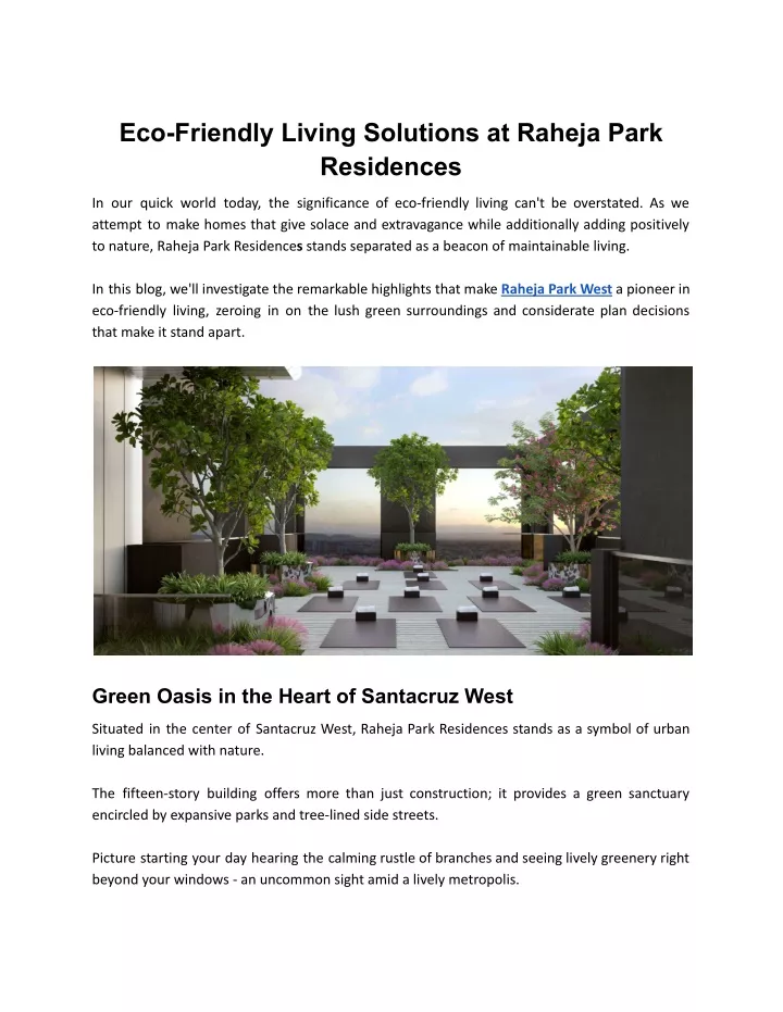 eco friendly living solutions at raheja park