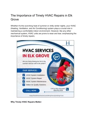 Importance of Timely HVAC Repairs in Elk Grove