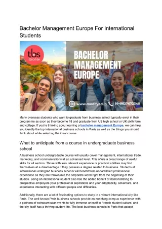 Bachelor Management Europe For International Students