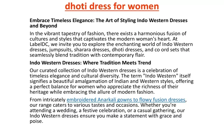 dhoti dress for women