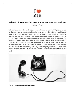 What 212 Number Can Do for Your Company to Make It Stand Out