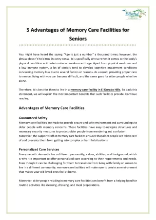 5 Advantages of Memory Care Facilities for Seniors