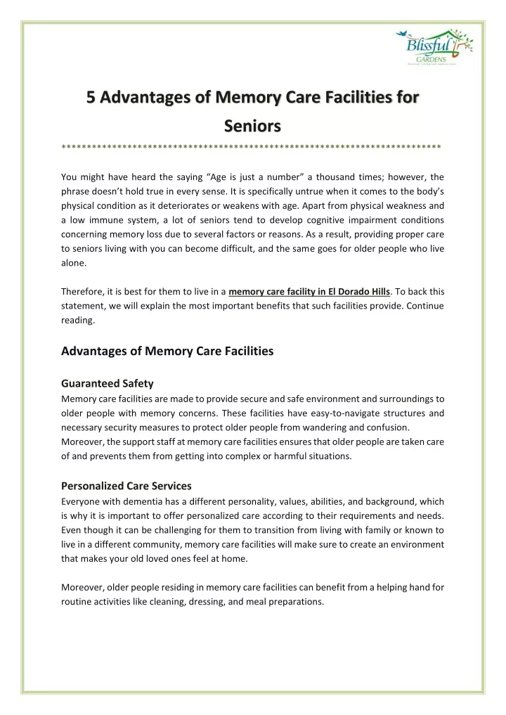 5 advantages of memory care facilities for