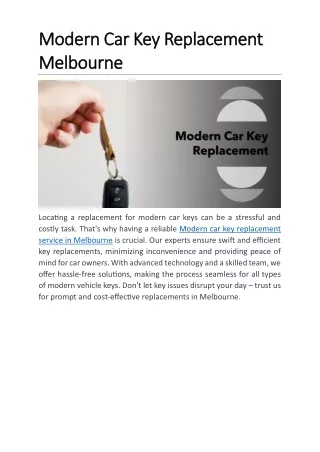 Modern Car Key Replacement Melbourne