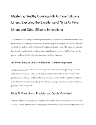 Mastering Healthy Cooking with Air Fryer Silicone Liners- Exploring the Excellence of Ninja Air Fryer Liners and Other S