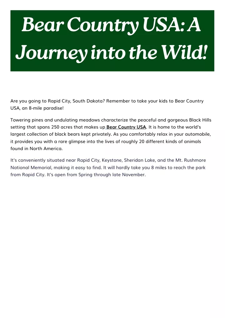 bear country usa a journey into the wild