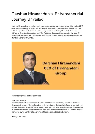 Darshan Hiranandani's Impact on Indian Business