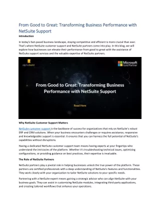 From Good to Great Transforming Business Performance with NetSuite Support