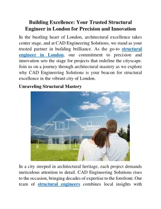 Building Excellence Your Trusted Structural Engineer in London for Precision and Innovation