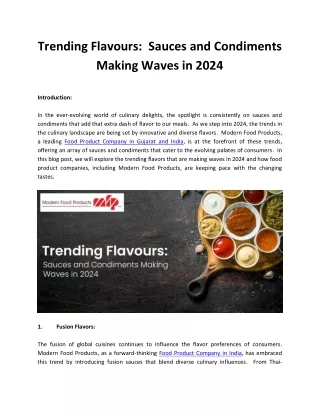 Trending Flavours  Sauces and Condiments Making Waves in 2024
