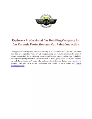 Explore a Professional Car Detailing Company for Car Ceramic Protection and Car