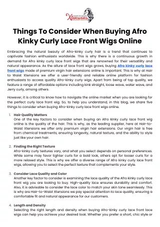 Things To Consider When Buying Afro Kinky Curly Lace Front Wigs Online