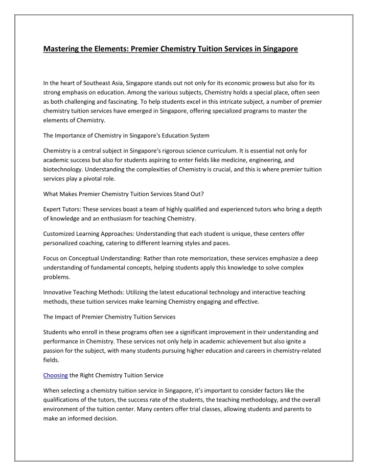 mastering the elements premier chemistry tuition