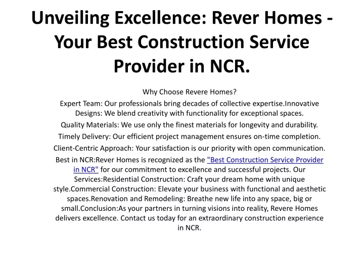 unveiling excellence rever homes your best construction service provider in ncr