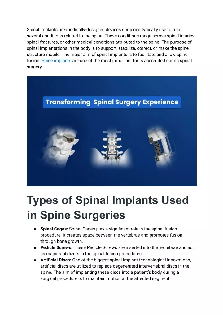 spinal implants are medically designed devices