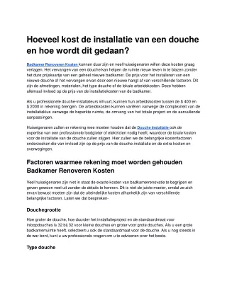 Hoeveel kost de installatie van een douche en hoe wordt dit gedaan_