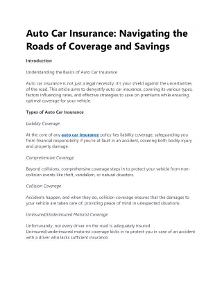 auto car insurance navigating the roads