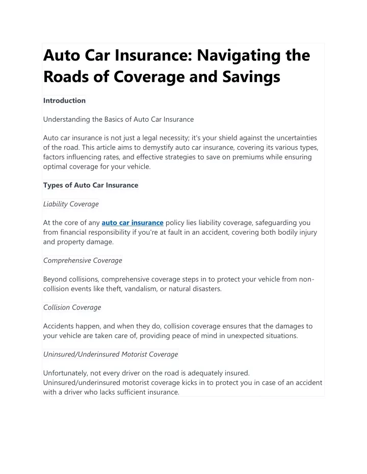 auto car insurance navigating the roads