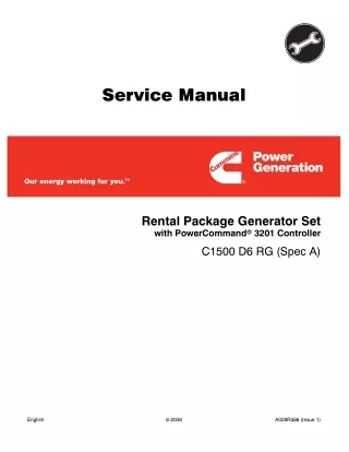 Cummins Onan C1500 D6 RG Rental Package Generator Set with PowerCommand 3201 Controller Service Repair Manual