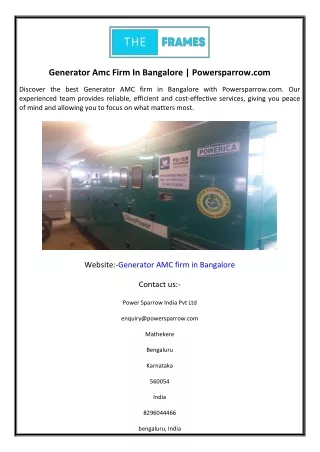 Generator Amc Firm In Bangalore  Powersparrow.com
