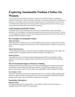 Exploring Sustainable Fashion Clothes for Women