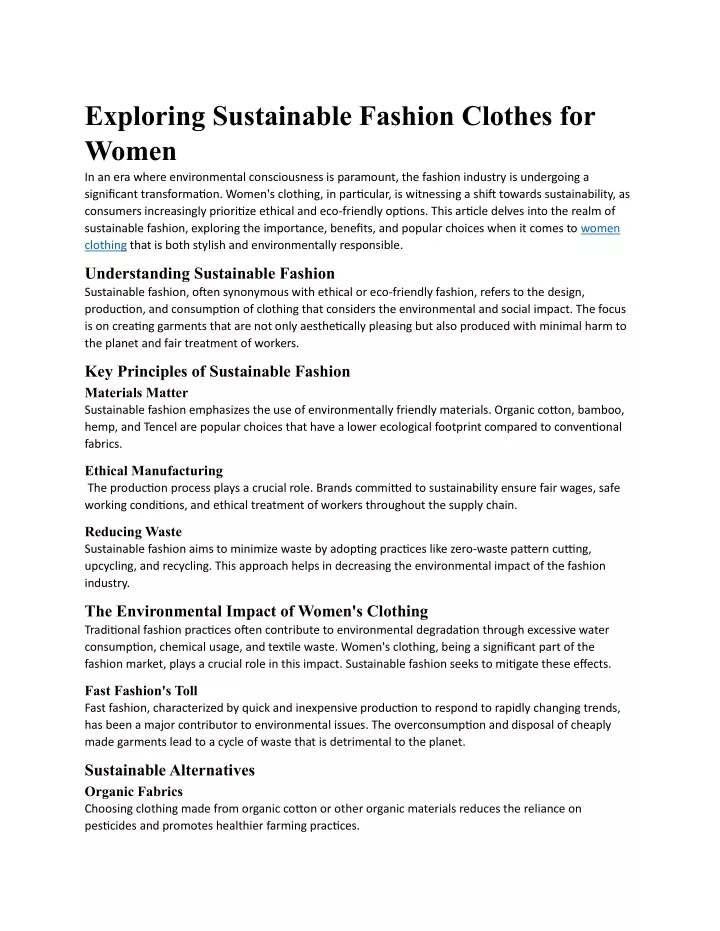 exploring sustainable fashion clothes for women