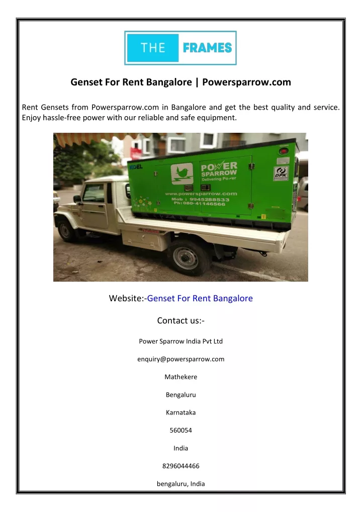 genset for rent bangalore powersparrow com