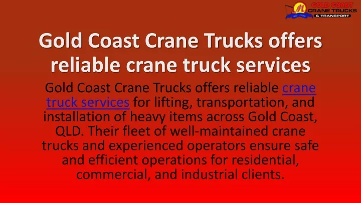gold coast crane trucks offers reliable crane truck services