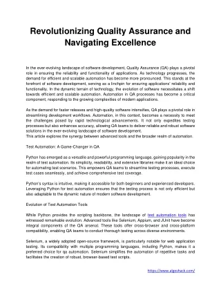 Revolutionizing Quality Assurance and Navigating Excellence