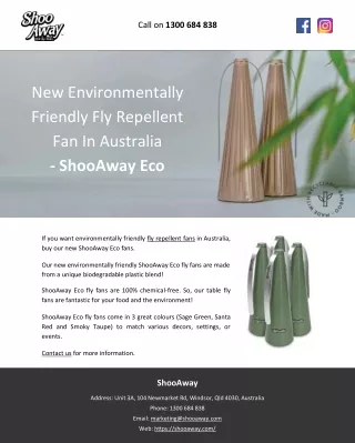 New Environmentally Friendly Fly Repellent Fan In Australia - ShooAway Eco