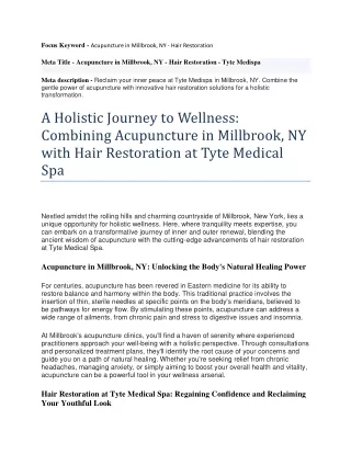 A Holistic Journey to Wellness Combining Acupuncture in Millbrook, NY with Hair Restoration at Tyte Medical