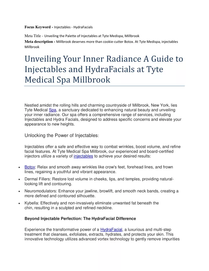 PPT Unveiling Your Inner Radiance A Guide To Injectables And HydraFacials At Tyte Medical Spa