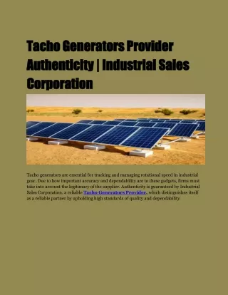 Tacho Generators Provider Authenticity  Industrial Sales Corporation