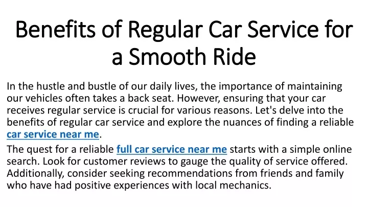 benefits of regular car service for a smooth ride