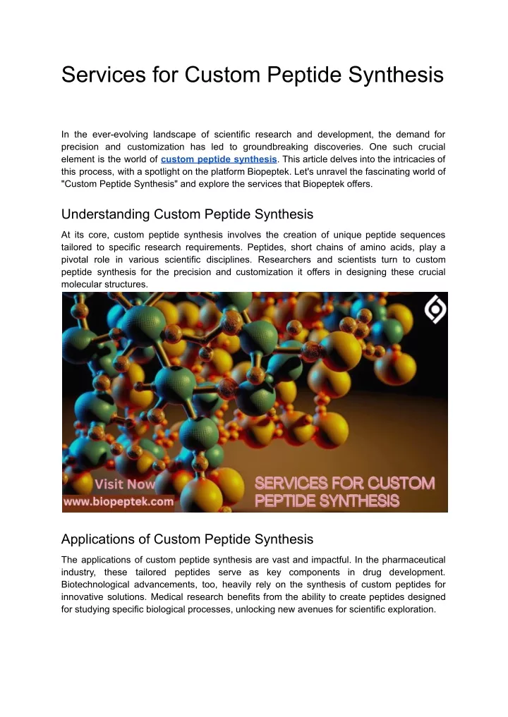 services for custom peptide synthesis