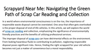 Scrapyard Near Me  Navigating the Green Path of Scrap Car Reading and Collection