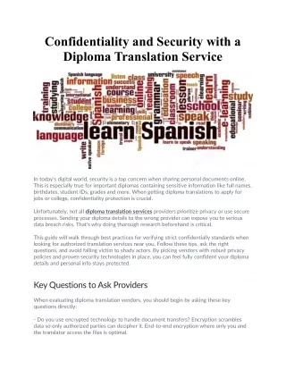 Confidentiality and Security with a Diploma Translation Service