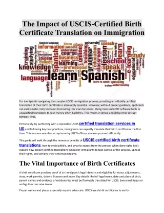 The Impact of USCIS-Certified Birth Certificate Translation on Immigration