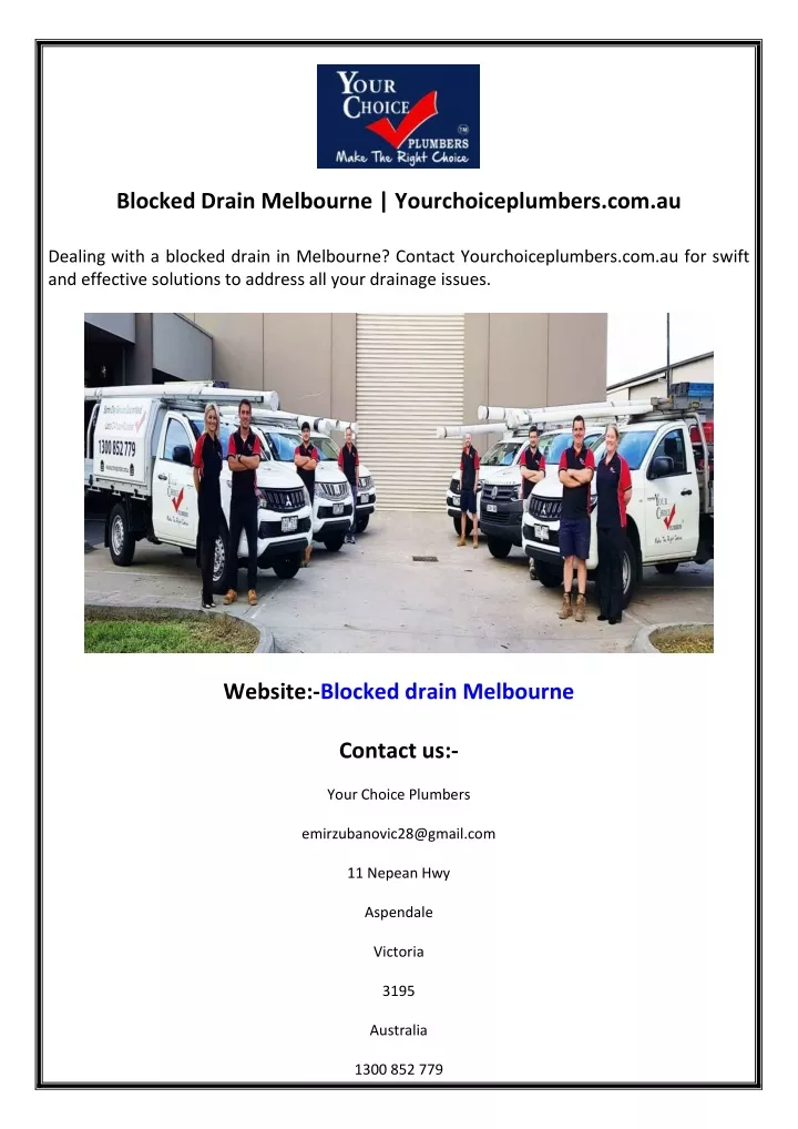 blocked drain melbourne yourchoiceplumbers com au