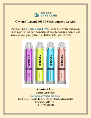 Crystal Legend 4000  Selectvapeclub.co.uk