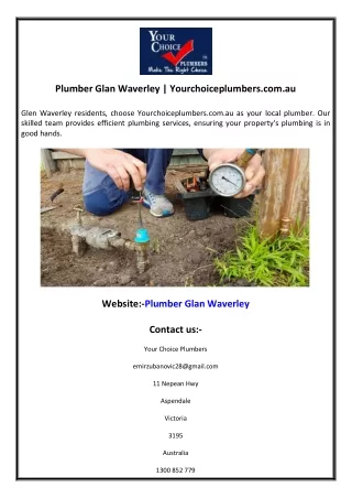 Plumber Glan Waverley  Yourchoiceplumbers.com.au