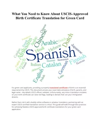 What You Need to Know About USCIS-Approved Birth Certificate Translation for Green Card