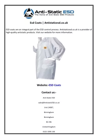 Esd Coats  Antistaticesd.co.uk