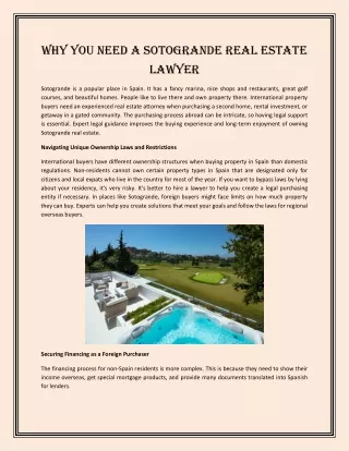 Why You Need a Sotogrande Real Estate Lawyer