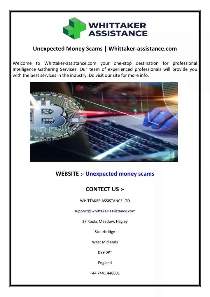 unexpected money scams whittaker assistance com