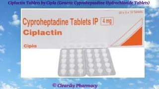 Ciplactin Tablets by Cipla (Generic Cyproheptadine Hydrochloride Tablets)
